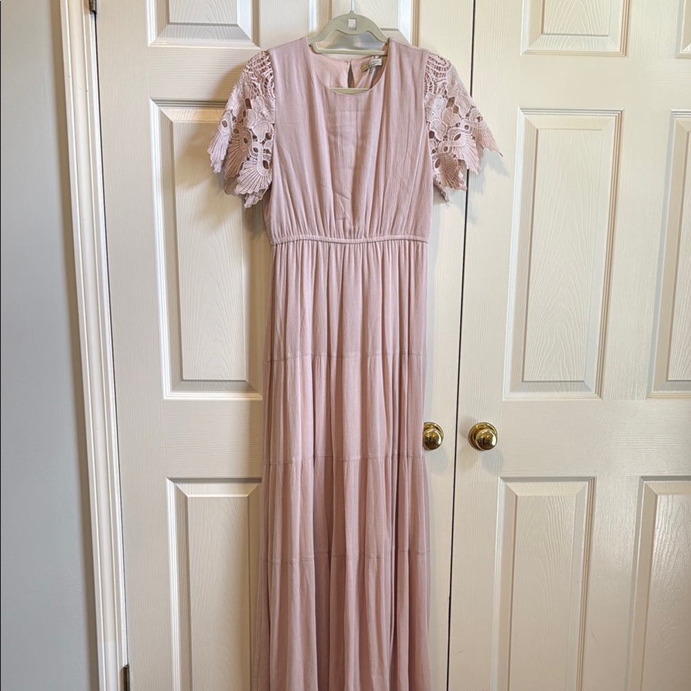 Polagram Pink Ruffled Pleated Maxi Gown